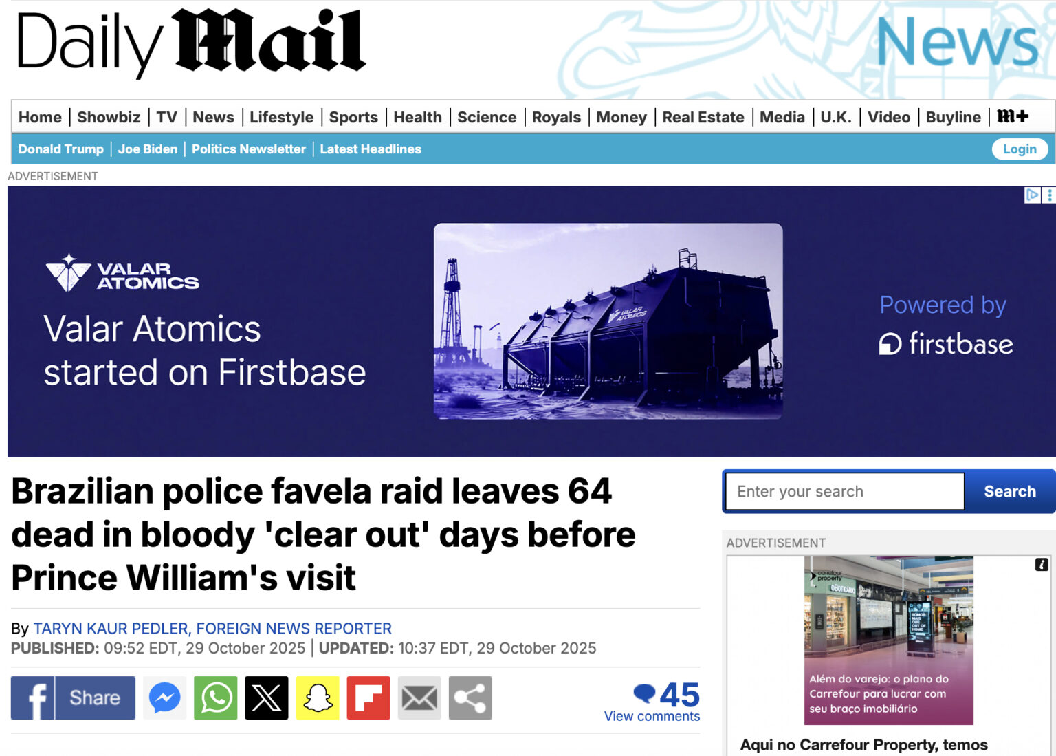 Viagem do príncipe William ao RJ preocupa após megaoperação