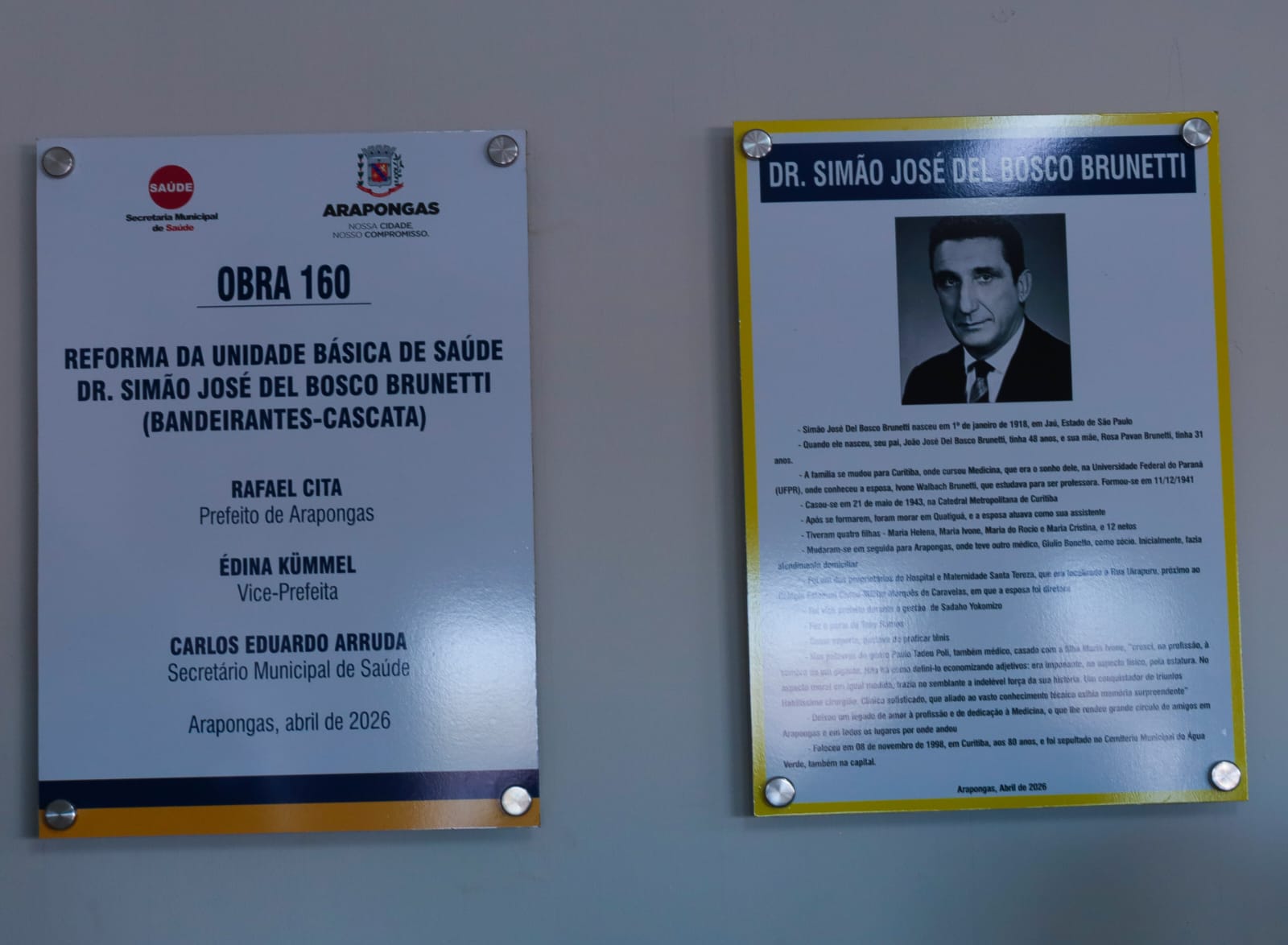 Arapongas inaugura UBS Doutor Simão José Del Bosco Brunetti nesta sexta