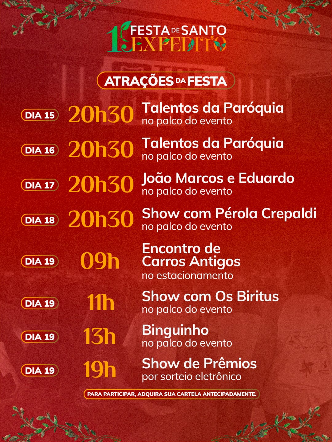 Novena de Santo Expedito abre festa com missas e shows em Apucarana