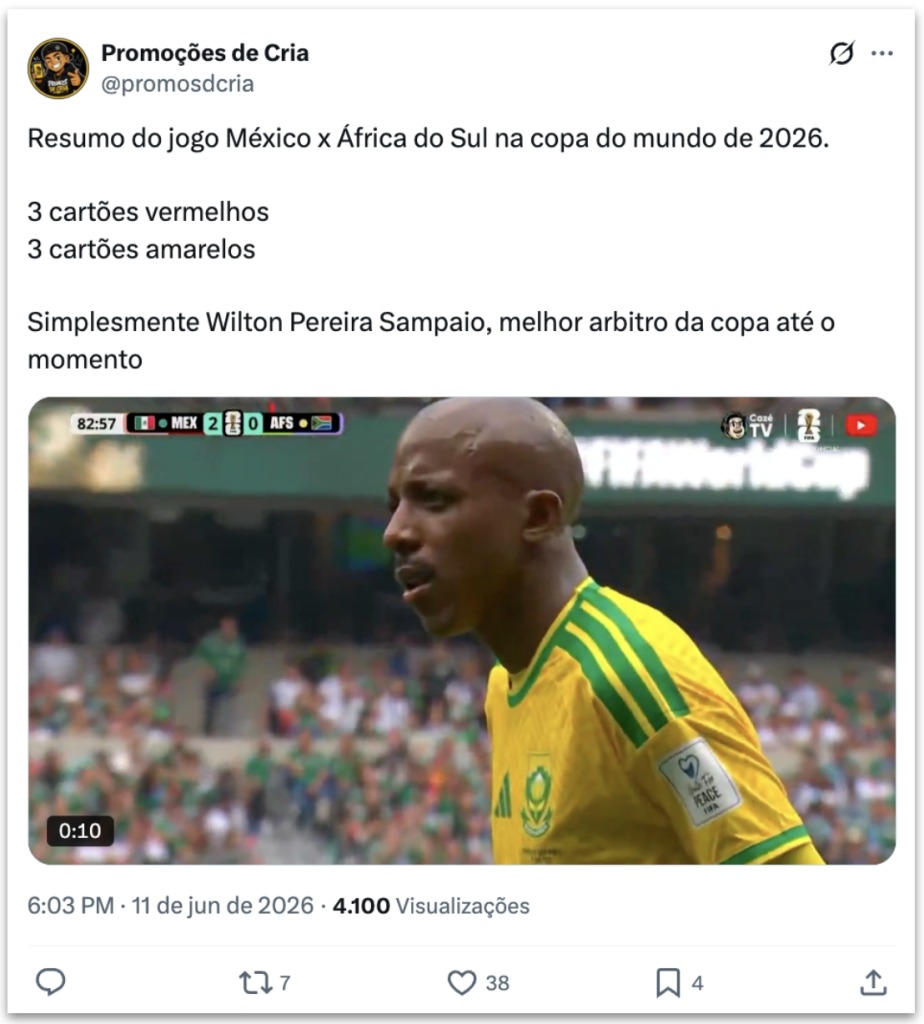 Árbitro brasileiro vira meme na abertura da Copa após expulsões e inglês confuso