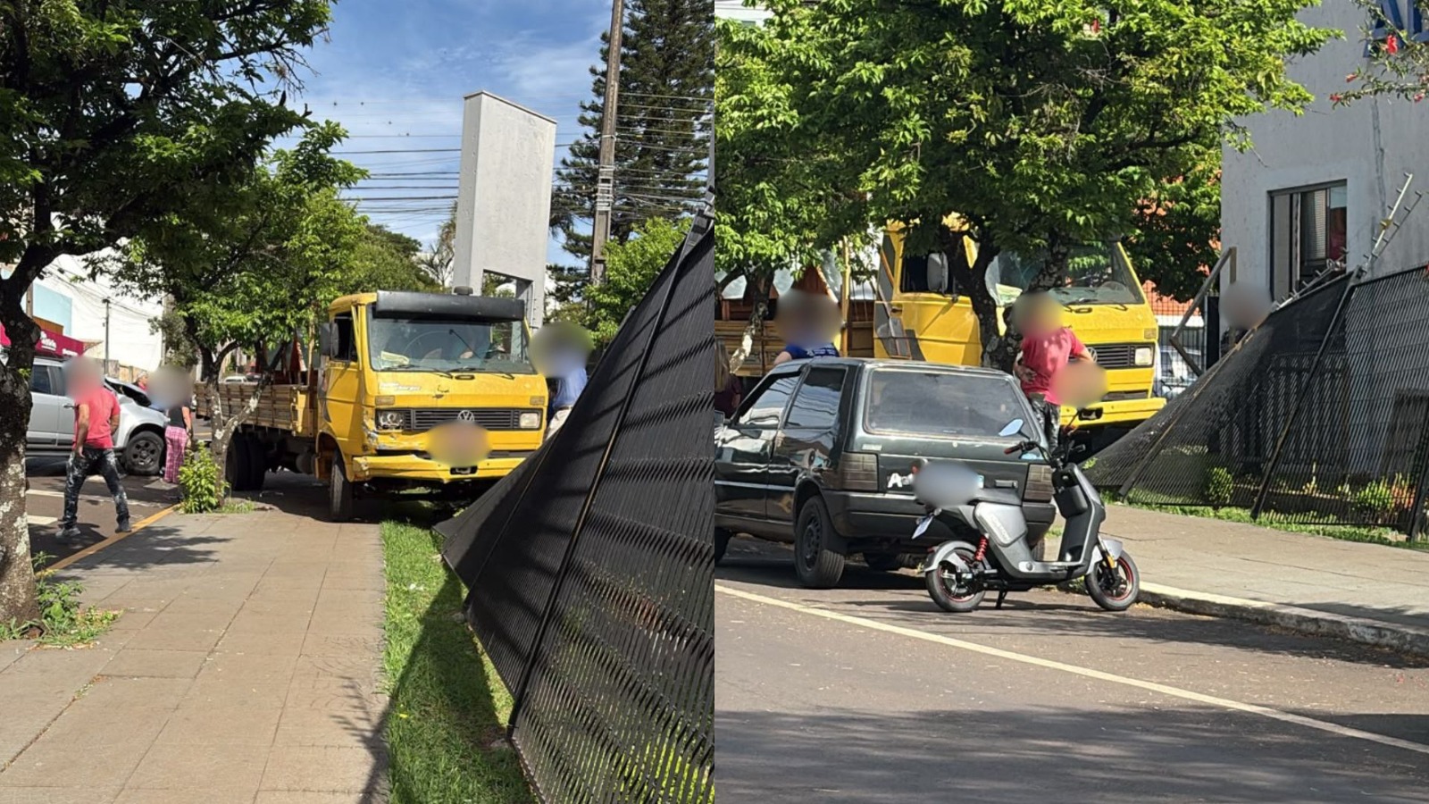 Caminhão desgovernado atinge dois carros e grade de escola em Apucarana; veja
