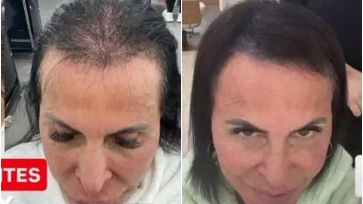 Antes de depois do tratamento capilar de Gretchen