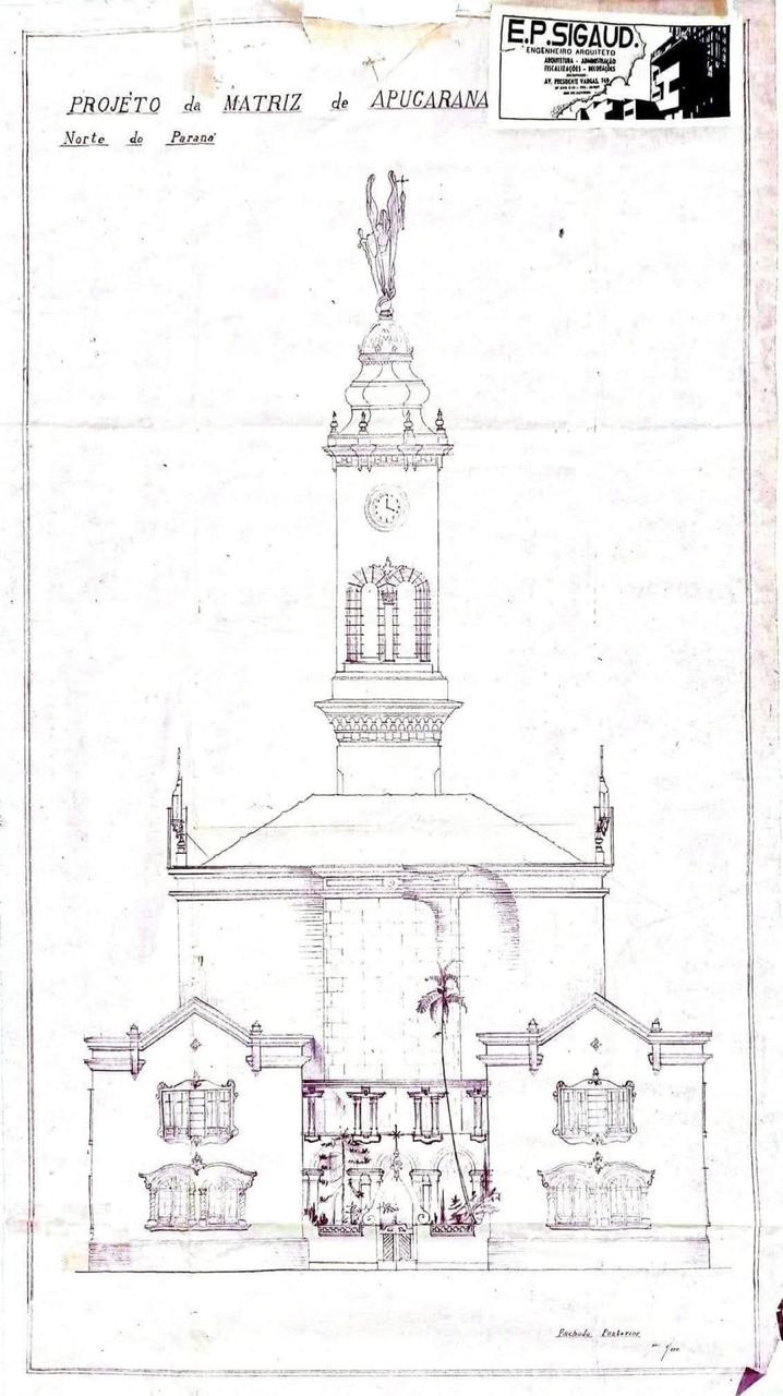 Projeto dos fundos da Matriz de Apucarana, 1949. Parte deste projeto não foi executada
