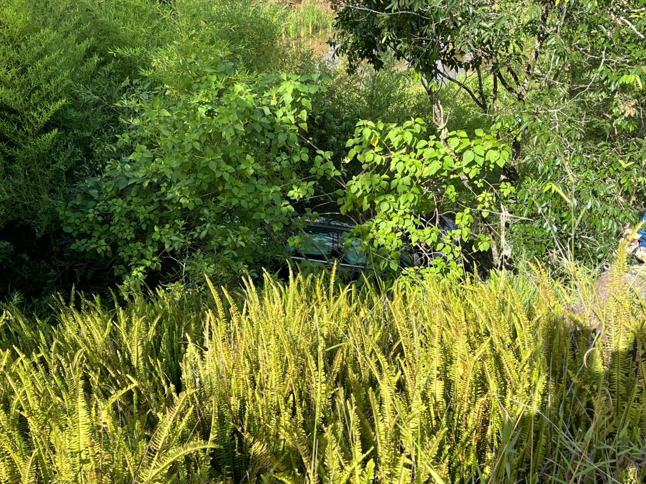 Carro com dois ocupantes cai em ribanceira na Rodovia do Milho