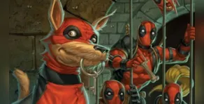  Abandonado para morrer em uma lixeira, cachorro foi salvo pelo mercenário e se uniu à Corporação Deadpool. 
