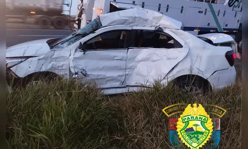 Motorista fica ferido em colisão entre carro e carreta na PR-092