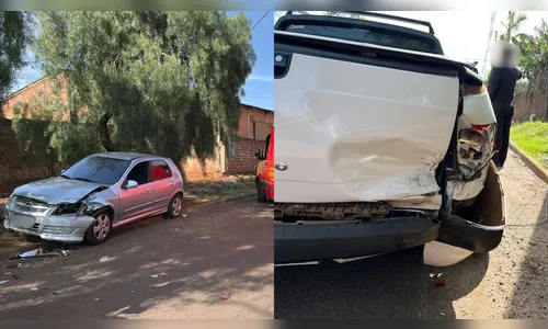 Gestante tem queda de pressão e colide Celta em veículo estacionado