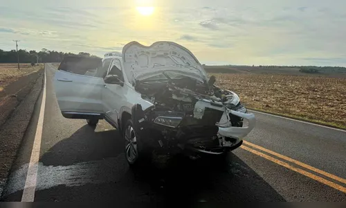 Pneu se solta de caminhão e atinge picape na PR-082 no Vale do Ivaí