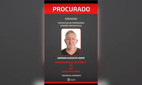 Suspeito de tentativa de feminicídio completa 15 dias foragido em Apucarana