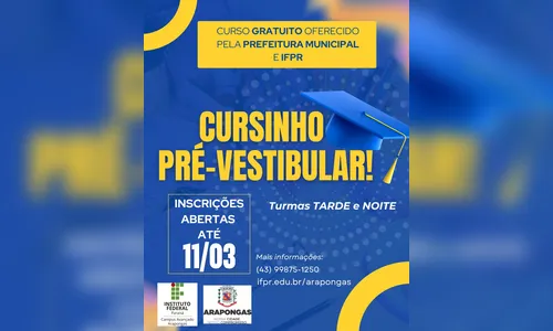 Arapongas e IFPR encerram inscrições nesta quarta-feira (11) para cursinho gratuito
