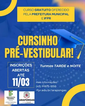 Arapongas e IFPR encerram inscrições nesta quarta-feira (11) para cursinho gratuito