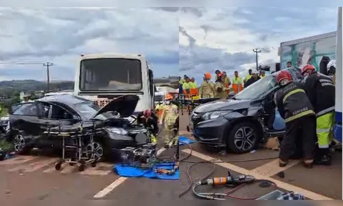 Colisão entre três veículos deixa homem preso às ferragens na região de Mandaguari
