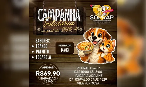 Soprap de Apucarana promove venda de empadões para quitar dívidas veterinárias