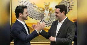 Prefeito de Apucarana, Rodolfo Mota, e o governador, Carlos Massa Ratinho Junior