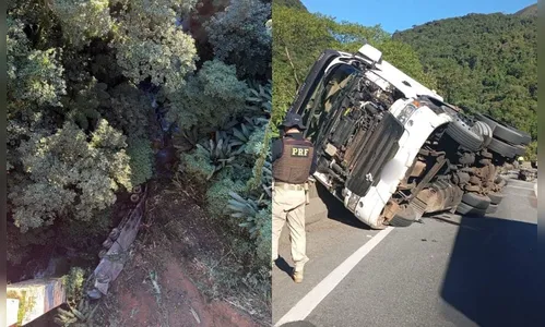 Caminhão cai 80 metros em acidente na BR-277 e passageira morre ejetada no PR