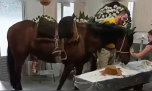 Égua relincha ao ver seu seu dono sendo velado no caixão e vídeo emociona; veja