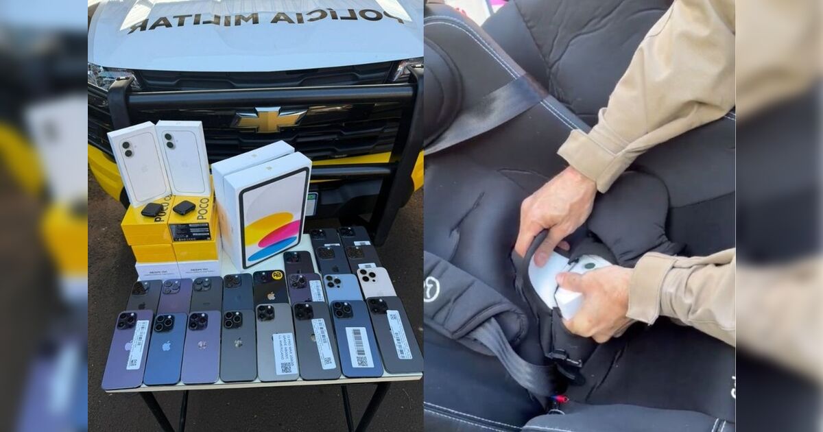 Casal é flagrado com iPhones escondidos em cadeirinha de criança na PR-317