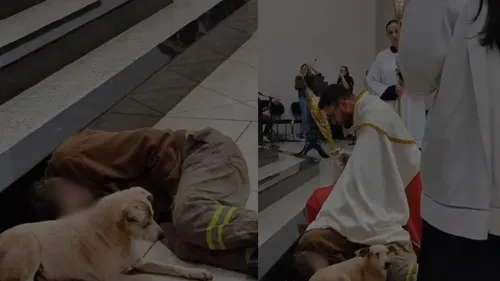 Padre Junior Fagioli abençoou o morador que dormia dentro da igreja