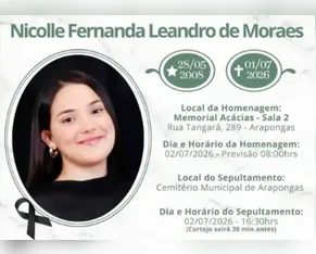 Jovem Nicolle, morta após acidente de patinete, será velada em Arapongas