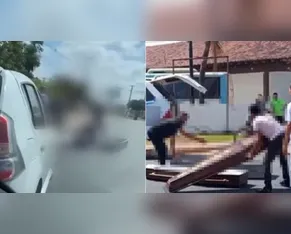 Caixão cai de carro funerário a caminho do IML e fica no meio da rua