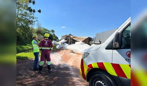 Tombamento de carreta provoca lentidão no trânsito entre Marilândia e Califórnia