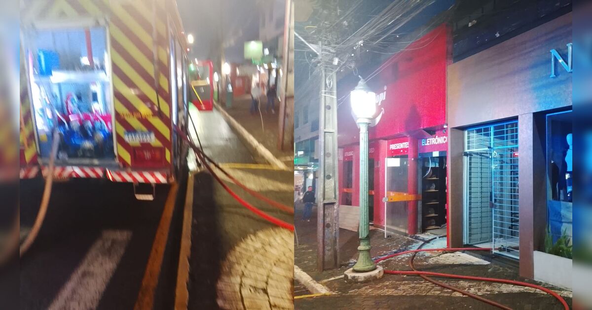 Incêndio atinge duas lojas no centro de Apucarana na madrugada desta quinta-feira