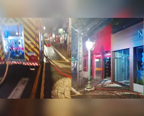 Incêndio atinge duas lojas no centro de Apucarana na madrugada desta quinta-feira; veja vídeo