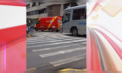 Moto bate em ônibus e depois atinge pedestre no centro de Apucarana