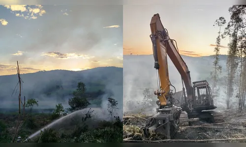 Incêndio destrói retroescavadeira e atinge vegetação em Kaloré