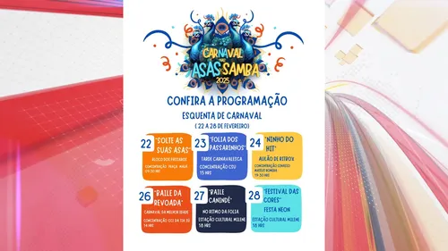 Confira a programação completa do “esquenta” para o Carnaval “Nas Asas do Samba” 2025