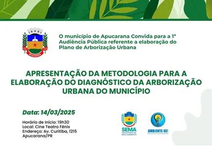 Na ocasião, será apresentada a metodologia que será utilizada para diagnosticar a arborização do município.