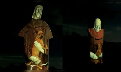 Cristo Redentor abraça vira-lata caramelo para campanha sobre adoção