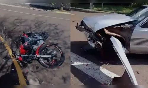 Acidente entre carro e moto deixa jovem ferido em Apucarana; vídeo