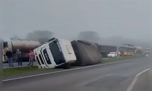 Caminhão tomba ao tentar evitar atropelamento na BR-277 no Paraná