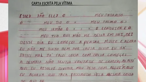 Carta escrita durante uma palestra sobre prevenção ao abuso sexual infantil