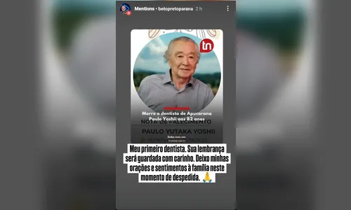 
							Beto Preto lamenta a morte do dentista apucaranense Paulo Yoshii
						
						