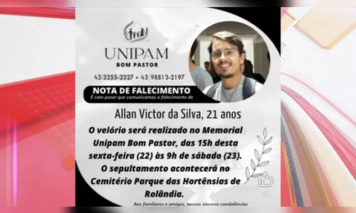 
							Identificado jovem que morreu em acidente na PR-444 em Arapongas
						
						