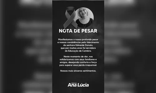 
							Morre ex-servidora de Cambira, Edineide Donato aos 73 anos
						
						
