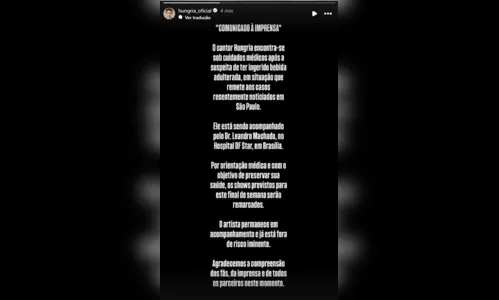 
							Hungria é internado após suspeita de intoxicação por metanol
						
						