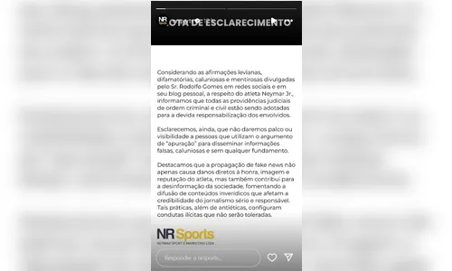 
							Neymar Jr rompe o silêncio após boatos: ‘Afirmações levianas’
						
						