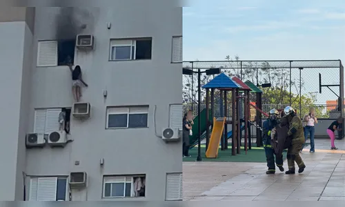 
							Mulher se pendura para salvar mãe e criança durante incêndio em prédio no PR
						
						