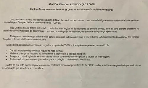 
							Falhas de energia em Novo Itacolomi motivam abaixo-assinado
						
						