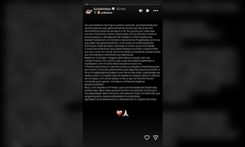 
							Marido de Isabel Veloso atualiza quadro de saúde da jovem e faz apelo
						
						