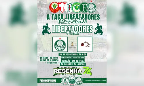 
							Palmeirenses de Apucarana se reunirão para ver final da Libertadores
						
						