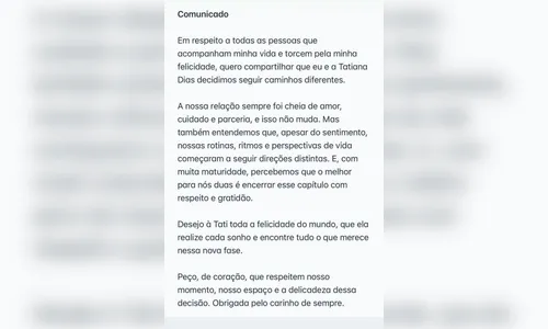 
							Lauana Prado anuncia fim do noivado com Tati Dias
						
						
