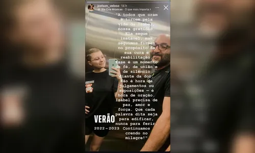 
							Pai de Isabel Veloso afirma que ela segue com quadro ‘instável’; veja
						
						