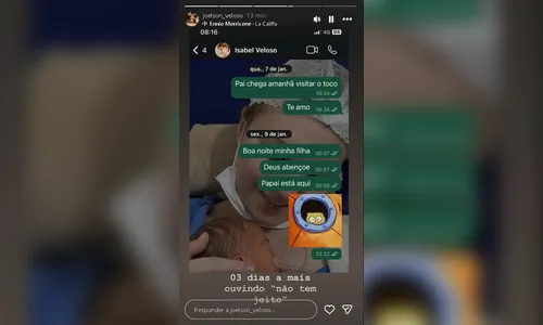 
							Pai de Isabel Veloso compartilha print de mensagens que enviou para a filha no dia de sua morte
						
						