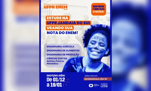 
							UFPR Jandaia do Sul abre inscrições para cursos gratuitos sem vestibular
						
						