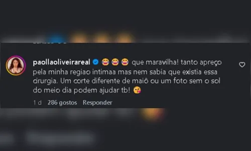 
							Paolla Oliveira reage à médica que sugeriu que ela fez procedimento íntimo; veja
						
						