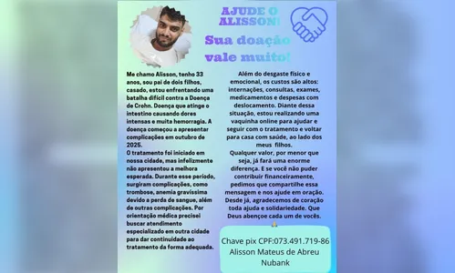 
							Família faz vaquinha para custear tratamento de apucaranense com Doença de Crohn
						
						